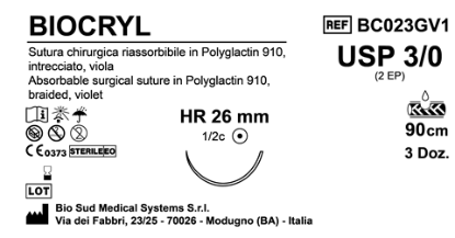 Sutura Biocryl HR26 USP 3-0 - EP 2 90 cm Violet Box 36 pcs