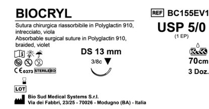 Sutura Biocryl DS13 USP 5-0 - EP 1 70 cm Violet Box 36 pcs