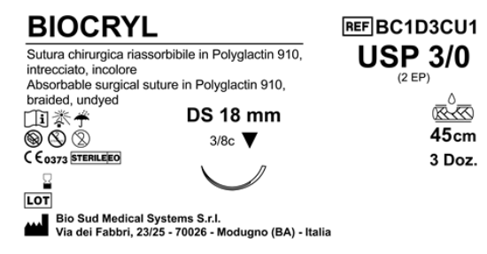 Sutura Biocryl DS18 USP 3-0 - EP 2 45 cm Undyed Box 36 pcs