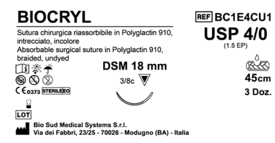 Sutura Biocryl DSM18 USP 4-0  - EP 1.5 45 cm Undyed Box 36 pcs