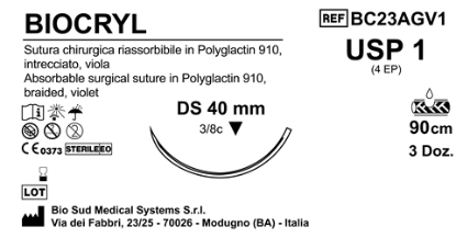 Sutura Biocryl DS40 USP 1 - EP 4 90 cm Violet Box 36 pcs