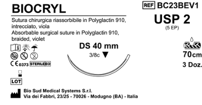 Sutura Biocryl DS40 USP 2 - EP 5 70 cm Violet Box 36 pcs