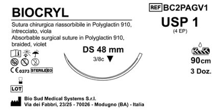 Sutura Biocryl DS 48 USP 1 - EP 4 90 cm Violet Box 36 pcs