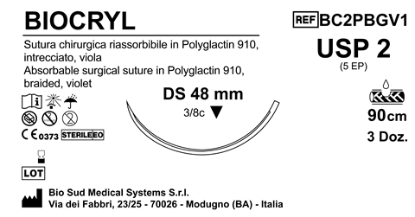 Sutura Biocryl DS 48 USP 2 - EP 5 90 cm Violet Box 36 pcs