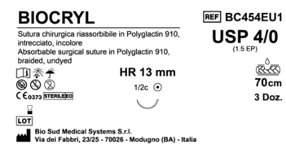 Sutura Biocryl HR13 USP 4-0  - EP 1.5 70 cm Undyed Box 36 pcs