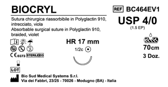 Sutura Biocryl HR17 USP 4-0  - EP 1.5 70 cm Violet Box 36 pcs