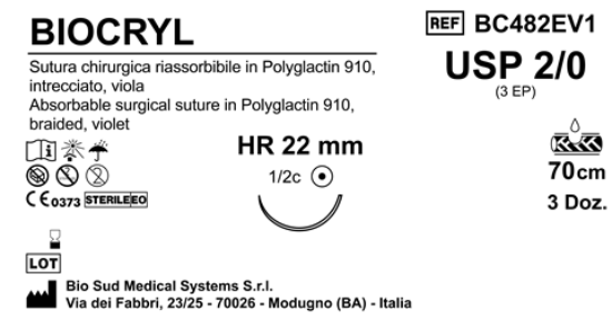 Sutura Biocryl HR22 USP 2-0 - EP 3 70 cm Violet Box 36 pcs