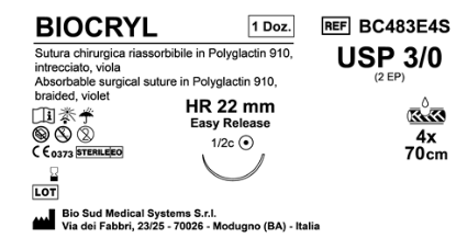 Sutura Biocryl HR 22 USP 3-0 - EP 2 70 cm 4 Threads Violet Easy Release Box 12pcs