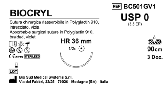 Sutura Biocryl HR36 USP 0 - EP 3.5 90 cm Violet Box 36 pcs