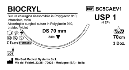 Sutura Biocryl DSS 70 USP 1 - EP 4 70 cm Violet Box 36 pcs
