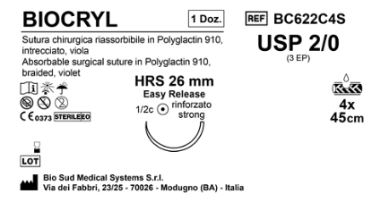 Sutura Biocryl HRS 26 USP 2-0 - EP 3 45 cm 4 Threads Violet Easy Release Box 12pcs