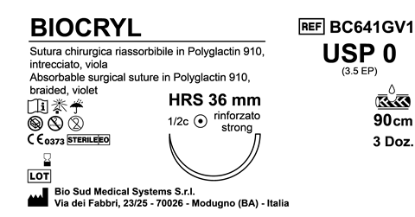 Sutura Biocryl HRS36 USP 0 - EP 3.5 90 cm Violet Box 36 pcs
