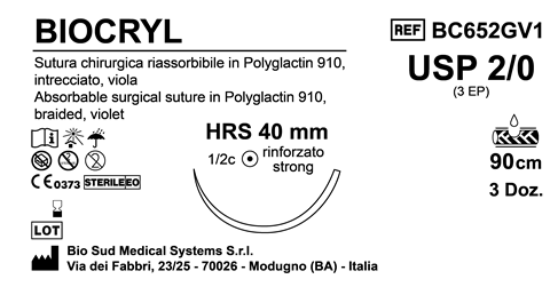 Sutura Biocryl HRS40 USP 2-0 - EP 3 90 cm Violet Box 36 pcs