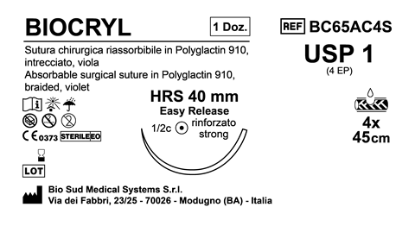 Sutura Biocryl HRS 40 USP 1 - EP 4 45 cm 4 Threads Violet Easy Release Box 12pcs