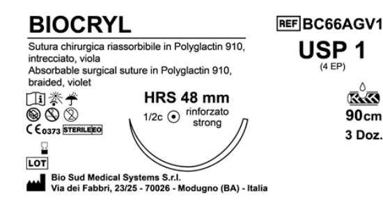 Sutura Biocryl HRS48 USP 1 - EP 4 90 cm Violet Box 36 pcs
