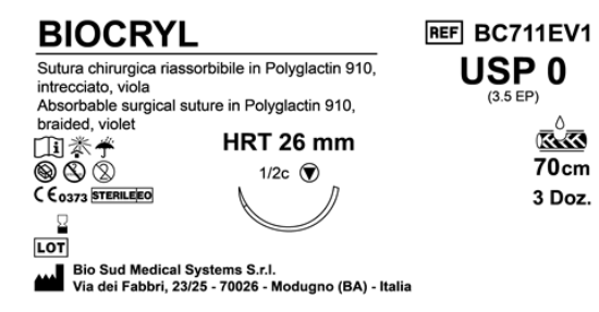 Sutura Biocryl HRT26 USP 0 - EP 3.5 70 cm Violet Box 36 pcs
