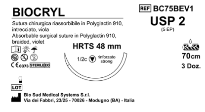 Sutura Biocryl HRTS48 USP 2 - EP 5 70 cm Violet Box 36 pcs