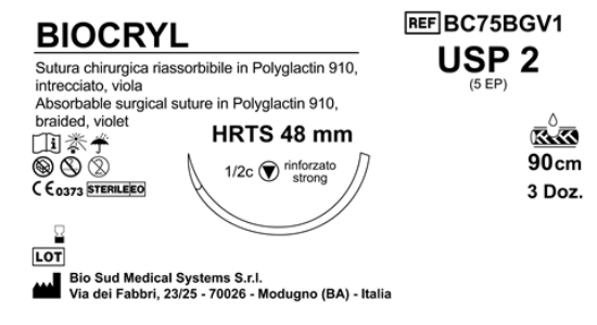 Sutura Biocryl HRTS48 USP 2 - EP 5 90 cm Violet Box 36 pcs