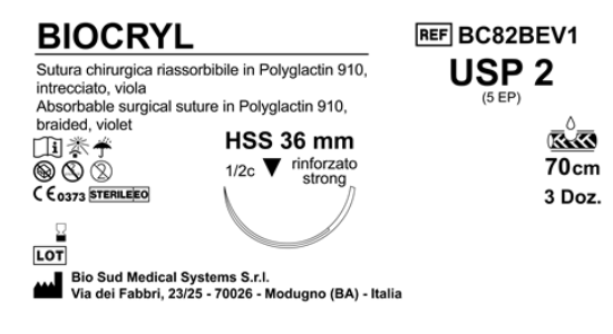 Sutura Biocryl HSS36 USP 2 - EP 5 70 cm Violet Box 36 pcs