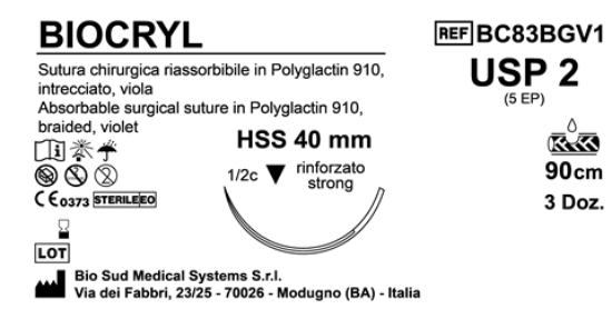 Sutura Biocryl HSS40 USP 2 - EP 5 90 cm Violet Box 36 pcs