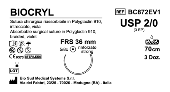Sutura Biocryl FRS36 USP 2-0 - EP 3 70 cm Violet Box 36 pcs