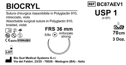 Sutura Biocryl FRS36 USP 1 - EP 4 70 cm Violet Box 36 pcs