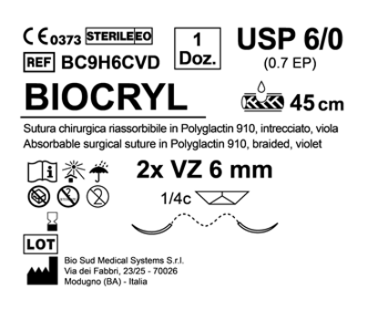 Sutura Biocryl VZ 6 USP 6-0 - EP 0.7 45 cm Violet Double Armed  N.12 Bs. per Box