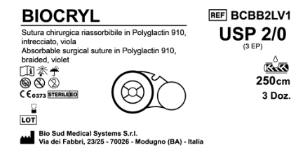 Sutura Biocryl on Reel USP 2-0 - EP 3 250 cm Violet Box 36 pcs