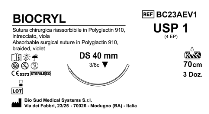 Sutura Biocryl DS40 USP 1 - EP 4 70 cm Violet Box 36 pcs
