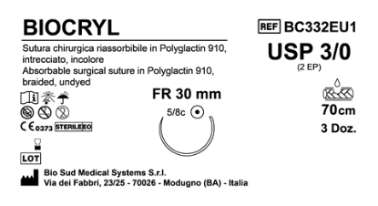 Sutura Biocryl DSM24 USP 3-0 - EP 2 45 cm Undyed Box 36 pcs