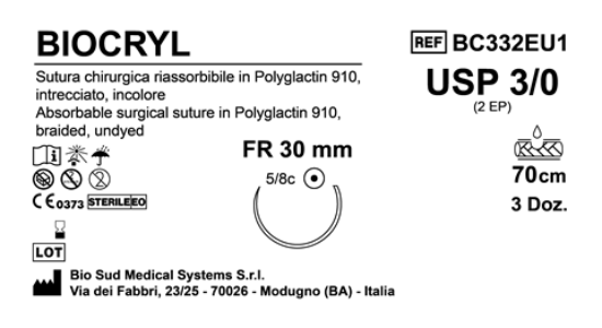 Sutura Biocryl DSM24 USP 3-0 - EP 2 45 cm Undyed Box 36 pcs