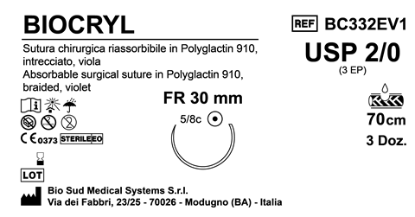 Sutura Biocryl FR30 USP 2-0 - EP 3 70 cm Violet Box 36 pcs