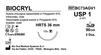 Sutura Biocryl HRTS36 USP 1 - EP 4 90 cm Violet Box 36 pcs
