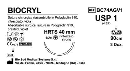Sutura Biocryl HRTS40 USP 1 - EP 4 90 cm Violet Box 36 pcs