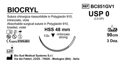 Sutura Biocryl HSS48 USP 1 - EP 4 90 cm Violet Box 36 pcs