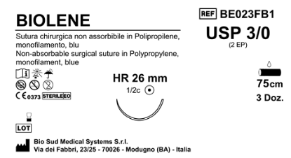 Sutura Biolene HR26 USP 3-0 - EP 2 75 cm Blue Box 36 pcs