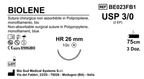 Sutura Biolene HR26 USP 3-0 - EP 2 75 cm Blue Box 36 pcs