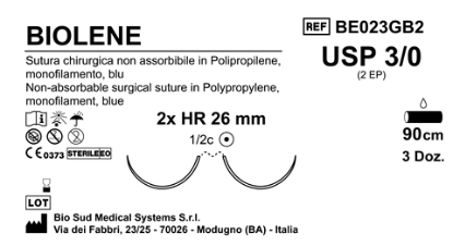Sutura Biolene HR26 USP 3-0 - EP 2 90 cm Blue Double Armed  Box 36 pcs