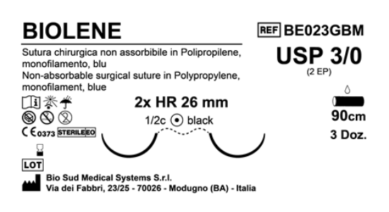 Sutura Biolene HR26 USP 3-0 - EP 2 90 cm Blue Doub.Arm. Black Needle Box 36 pcs