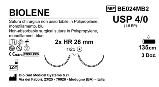 Sutura Biolene HR26 USP 4-0  - EP 1.5 135 cm Blue Double Armed  Box 36 pcs
