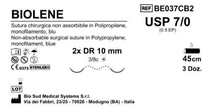 Sutura Biolene DR10 USP 7-0 - EP 0.5 45 cm Blue Double Armed  Box 36 pcs