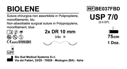 Sutura Biolene DR 10 USP 7-0 - EP 0.5 75 cm Blue Double Armed  N.12 Bs. per Box