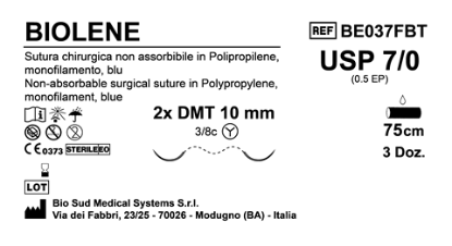 Sutura Biolene DMT10 USP 7-0 - EP 0.5 75 cm Blue Double Needle MicroTapercut Box 36 pcs