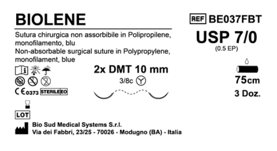 Sutura Biolene DMT10 USP 7-0 - EP 0.5 75 cm Blue Double Needle MicroTapercut Box 36 pcs