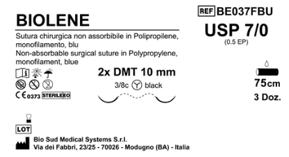 Sutura Biolene DMT10 USP 7-0 - EP 0.5 75 cm Blue Doppio MicroTapercut Black