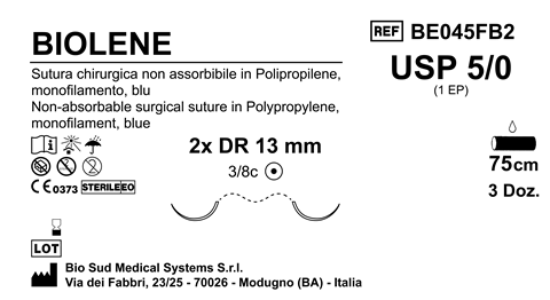 Sutura Biolene DR13 USP 5-0 - EP 1 75 cm Blue Double Armed  Box 36 pcs