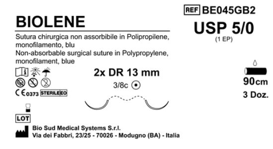 Sutura Biolene DR13 USP 5-0 - EP 1 90 cm Blue Double Armed  Box 36 pcs