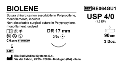 Sutura Biolene DR 17 USP 4-0  - EP 1.5 90 cm Undyed Box 36 pcs