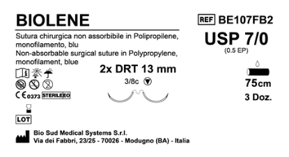 Sutura Biolene DRT 13 USP 7-0 - EP 0.5 75 cm Blue Double Armed  Box 36 pcs