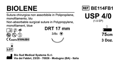 Sutura Biolene DRT17 USP 4-0  - EP 1.5 75 cm Blue Box 36 pcs